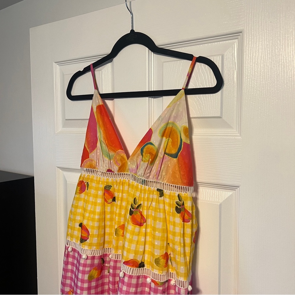 Farm Rio Mixed Picnic Cashew Dress Women's S Maxi Colorful Adjustable Halter - Picture 13 of 13